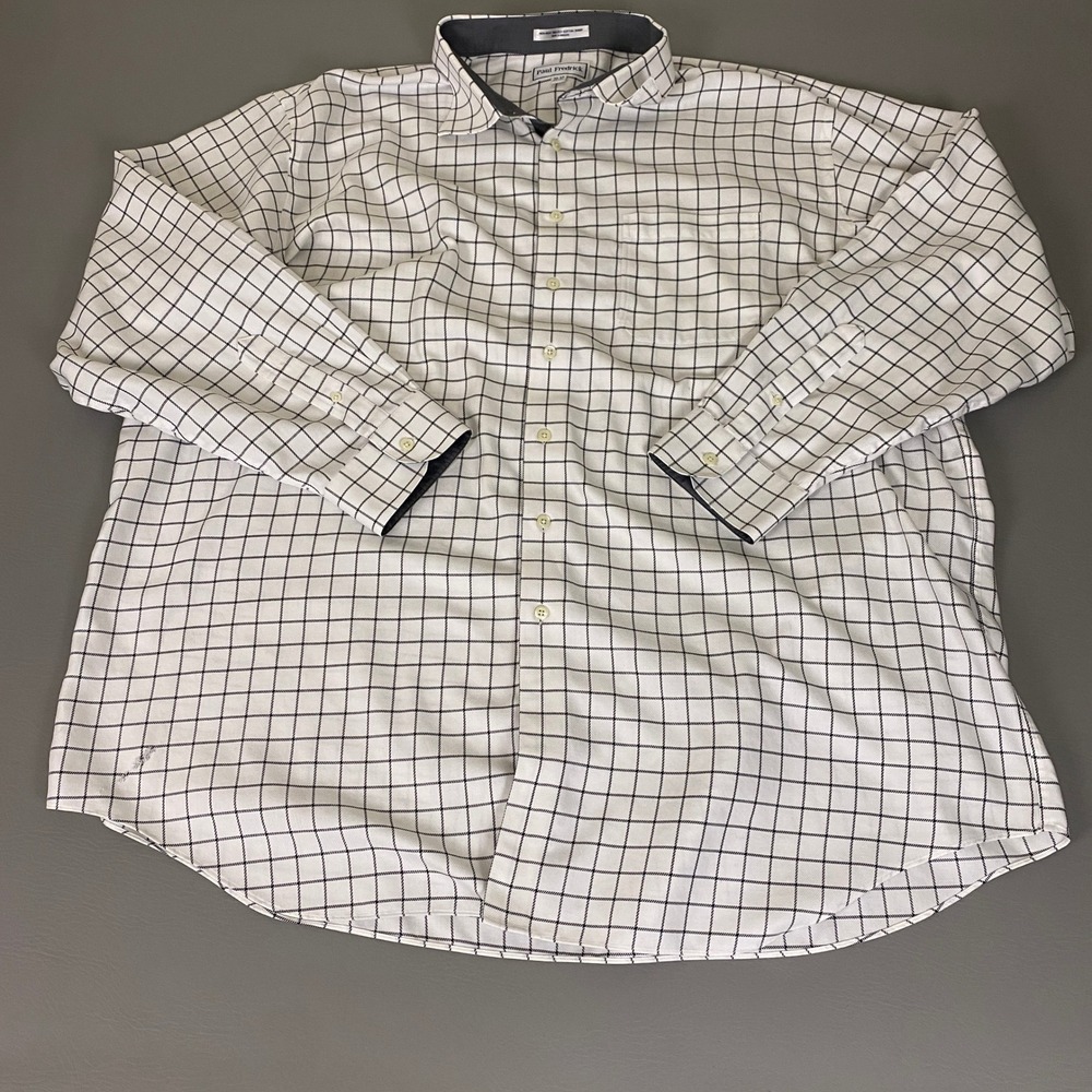 Paul Fredrick Dress Shirt Mens Size 20-37 Non-Iron Windowpane Check White *Flaw